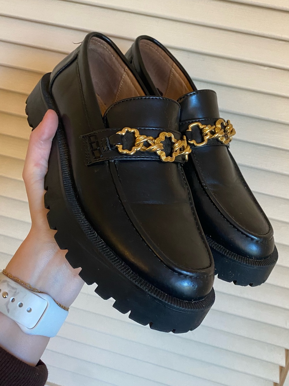 Sam & Libby Chunky Black Loafers with Gold Details